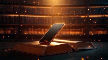 Phone case mockup in a grand library setting. Generative AI