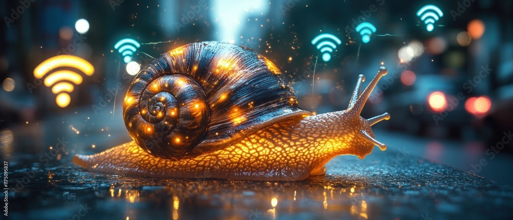 Poster snail, symbolizing slow yet steady technological progress.