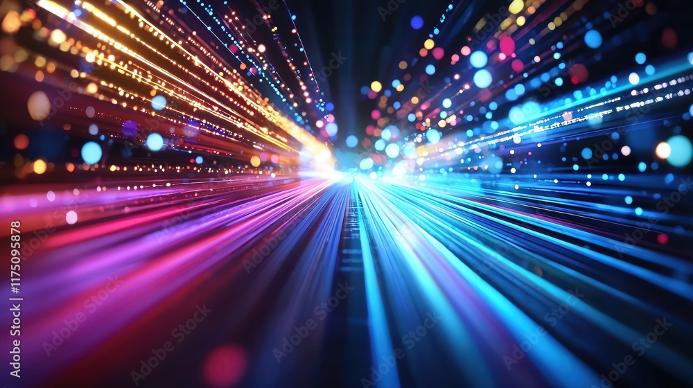 Poster dynamic light trails and bokeh effect in vibrant colors