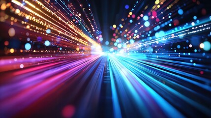 Obraz premium Dynamic Light Trails and Bokeh Effect in Vibrant Colors