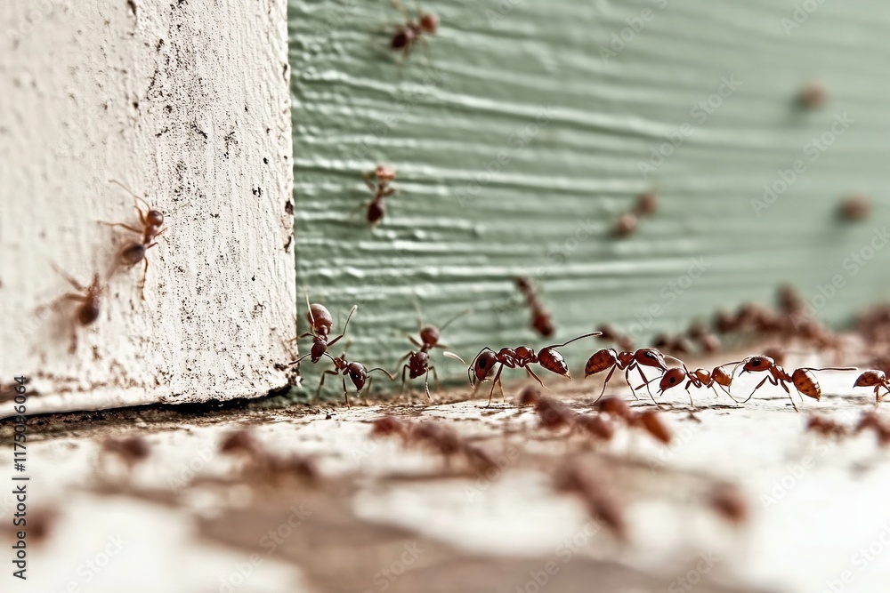 Aufkleber this image showcases ants navigating around the corner of a colorful wall, illustrating their small 