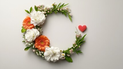 Floral Monogram with Heart Accents. Generative AI