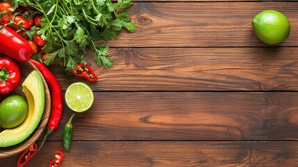 Vibrant Fresh Vegetables and Herbs on Rustic Wooden Table