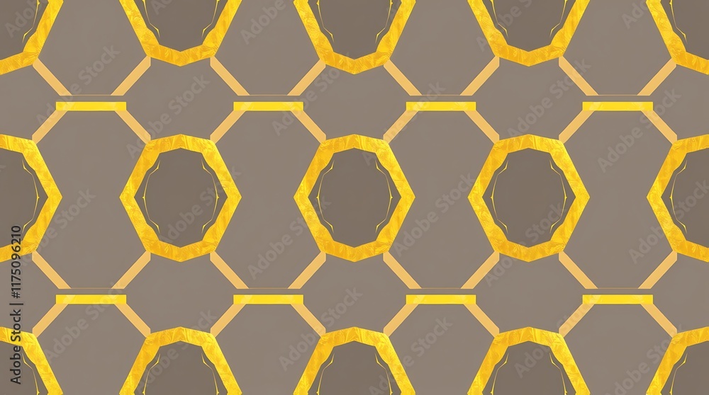Poster geometric hexagon pattern: a seamless, repeating pattern of interlocking golden hexagons on a cool g