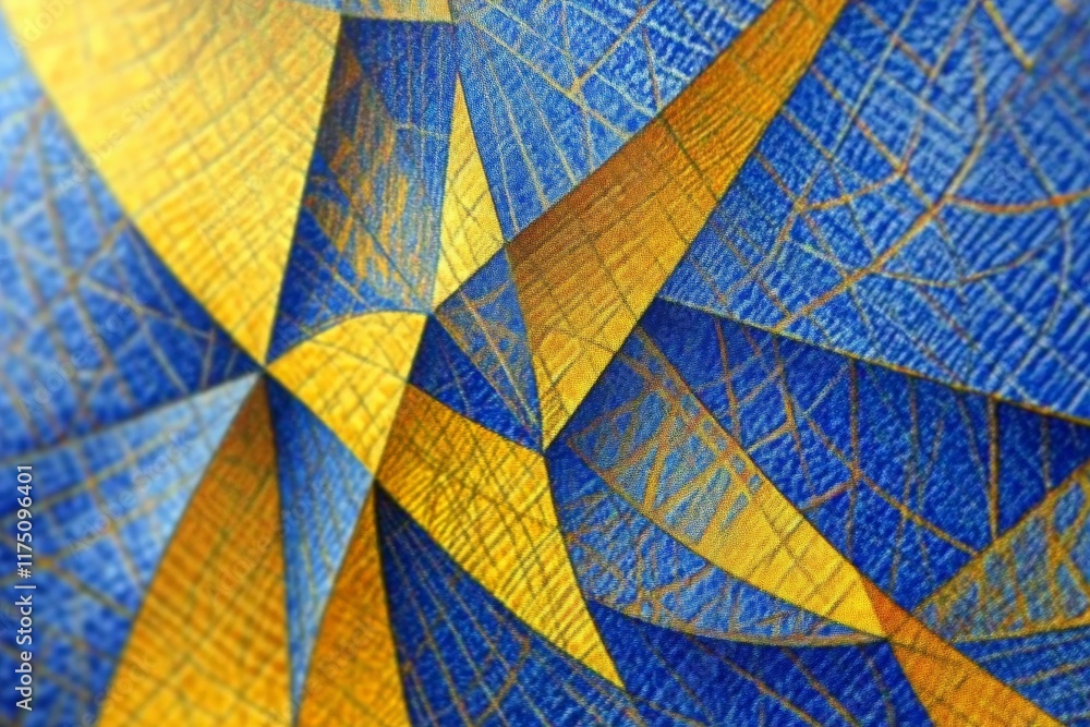 Fototapete an intricately designed abstract artwork featuring intertwining golden and blue elements, showcasing