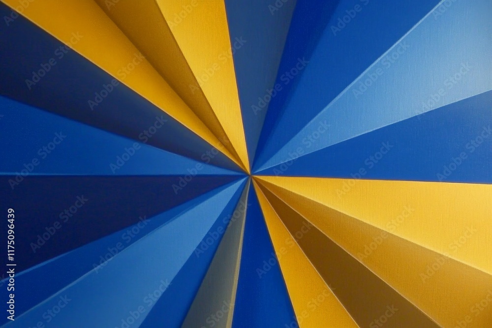Aufkleber A stunning artwork of angular blue and yellow formations converging towards a center point, symbolizing the intersection of clarity and chaos in modern expression.
