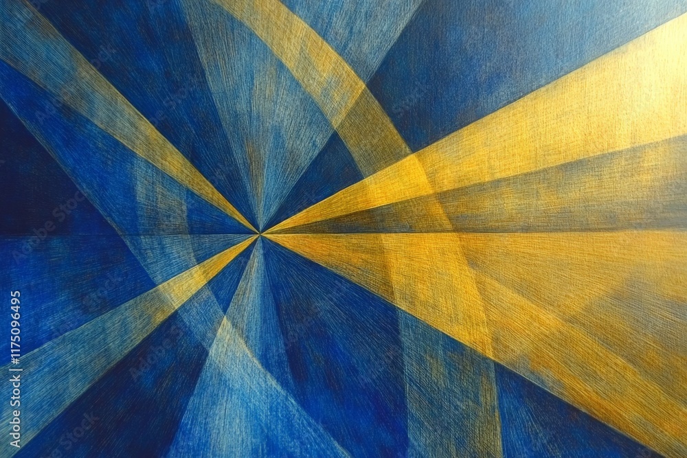 Fototapete An elaborate display of radial patterns in blue and yellow tones, creating a harmonious balance between order and chaos in this captivating abstract composition.
