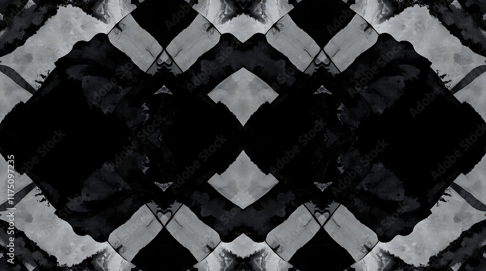 Poster monochromatic ink abstract: a mesmerizing grayscale pattern displays an intricate, symmetrical desig