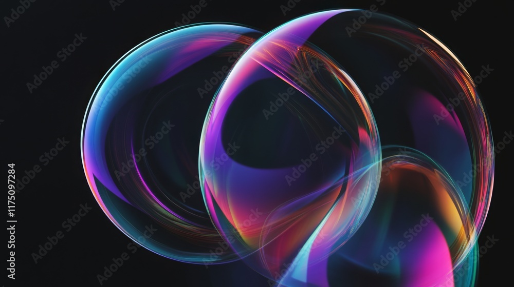 Poster glowing soap bubbles isolated on black background. abstract soapy random spheres 3d brutalism design
