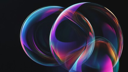 Glowing soap bubbles isolated on black background. Abstract soapy random spheres 3d brutalism design