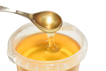 Abstract spot applied with blue acrylic paint, similar to a circle, on a white background.