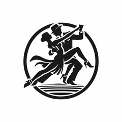 A captivating black and white silhouette of a man and woman performing a tango.