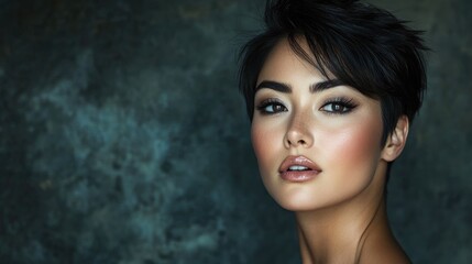 Fototapeta premium Young Woman With Short Dark Hair And Makeup