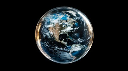 Earth Day Environment Concept - Globe Glass Glowing isolated on black background. Abstract planet sphere in Space 3d brutalism design