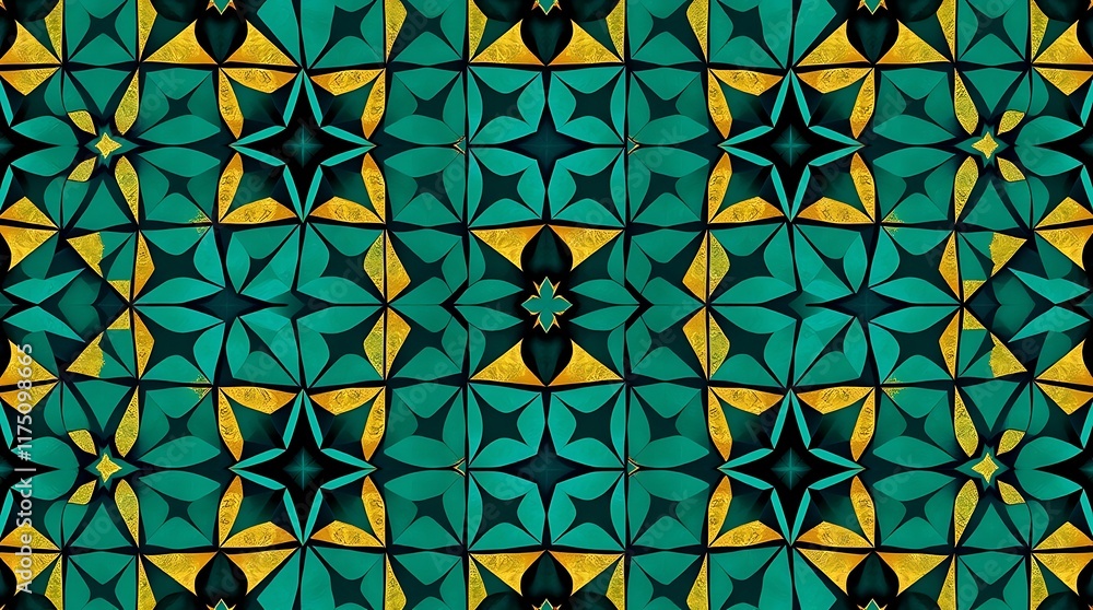 Poster teal and gold geometric pattern: a captivating abstract design featuring a mesmerizing pattern of te