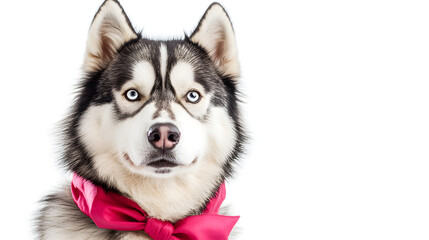 Obraz premium Elegant Alaskan Malamute Portrait with Bow: A Study in Regal Pet Charm and Style
