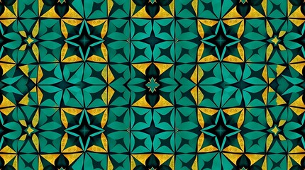 Teal and Gold Geometric Pattern: A captivating abstract design featuring a mesmerizing pattern of teal and gold geometric shapes. Perfect for adding a touch of modern elegance to your projects.  