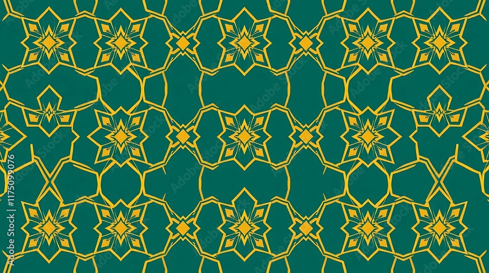 Aufkleber emerald and gold geometric pattern: a seamless, intricate design featuring a repeating pattern of em