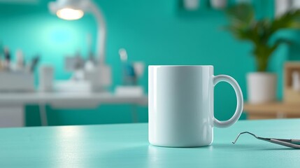 White Mug Mockup in Dental Office Setting. Generative AI