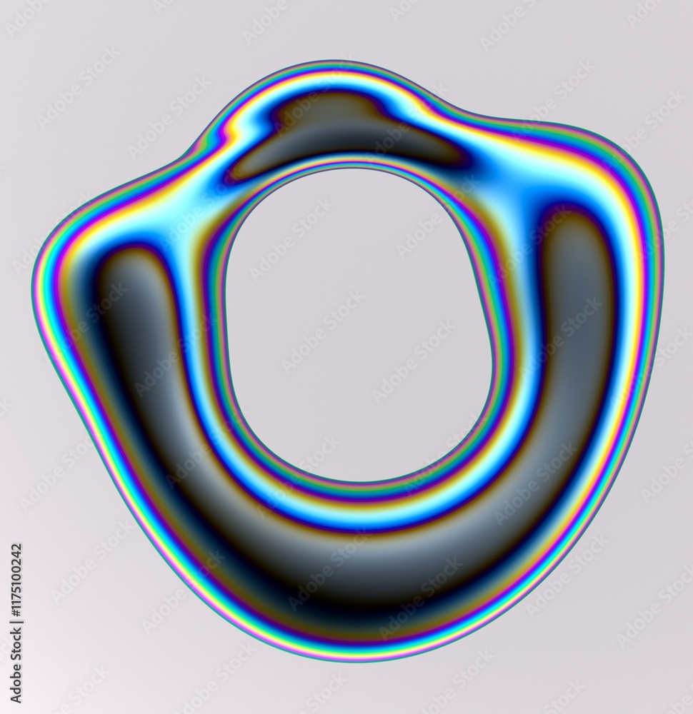 Aufkleber holographic liquid substance of oval shape with a hole in the middle on a white background. 3d illus