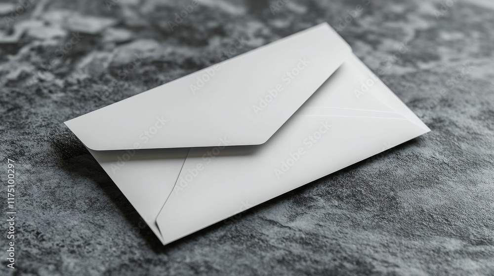 Poster crisp white envelope resting on textured dark gray surface ready to send or receive important corres