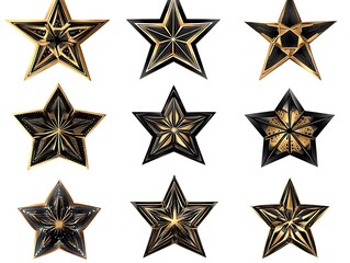 Obraz premium Abstract Star Icon Set Featuring Black and Gold Designs with Modern, Elegant, and Luxurious Styles for Branding, Decorations, and Digital Projects