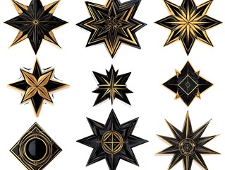 Obraz premium Abstract Star Icon Set Featuring Black and Gold Designs with Modern, Elegant, and Luxurious Styles for Branding, Decorations, and Digital Projects