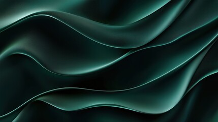 Fototapeta premium Dark green satin silk background with wavy folds and a smooth, shiny texture, creating a luxurious space for text in a wide, flat lay design
