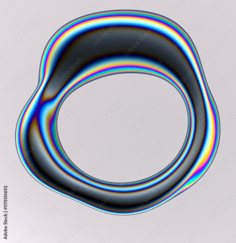 Poster holographic liquid substance of oval shape with a hole in the middle on a white background. 3d illus