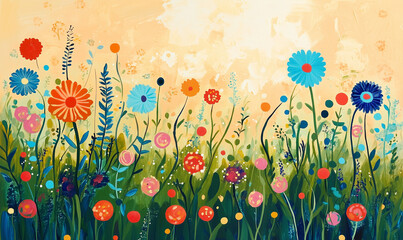 Fototapeta premium Vibrant wild flowers blooming