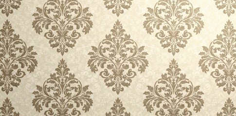 Elegant Damask Design A Repeating Pattern of Ornate Brown Floral Motifs on a Light Beige Background, Ideal for Interior Design and Decorative Projects