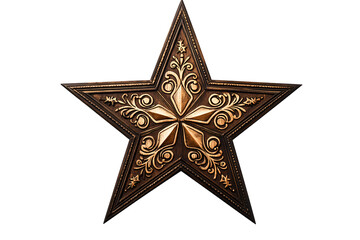 Fototapeta premium Star shaped wooden frame with festive patterns. Isolated on transparent or white background cut out