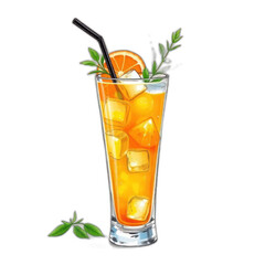 Fototapeta premium Orange cocktail, ice cubes, garnish, summer drink, refreshing beverage.