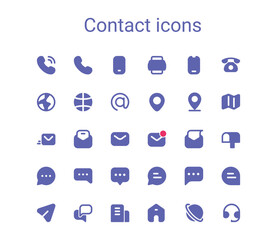 Contact glyph icons set. Solid small mini vector icons.