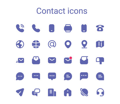 Contact glyph icons set. Solid small mini vector icons.