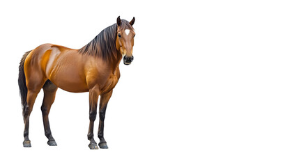 Obraz premium A full-body view of a bay horse with sleek brown coat and black mane, isolated on a transparent background for design projects.