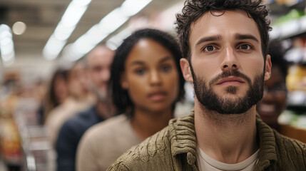 Fototapeta premium Tense scene in a grocery store checkout line