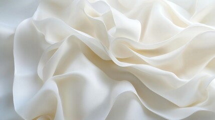 Fototapeta premium Elegant white satin fabric with soft, flowing folds, creating a luxurious border and festive background with copy space for anniversary designs