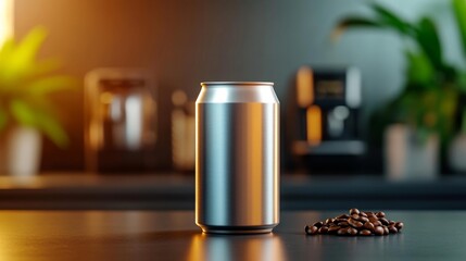 Fototapeta premium Aluminum Can Mockup with Coffee Beans. Generative AI