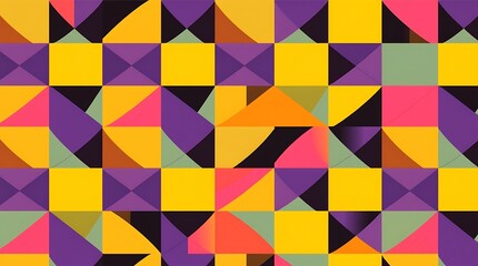 Geometric Abstract:  A vibrant and dynamic composition of geometric shapes in a bold color palette. The overlapping triangles, squares, and rectangles create a sense of depth and movement.