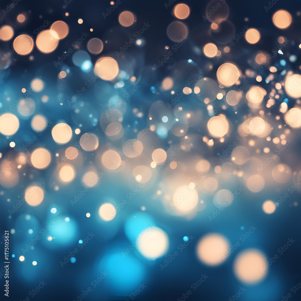 Poster a captivating abstract background with shimmering bokeh lights in blue and gold, creating a dreamy a