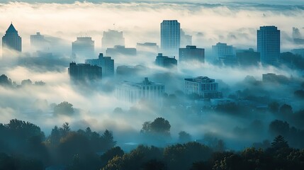 Obraz premium City Skyline Enveloped In Early Morning Fog