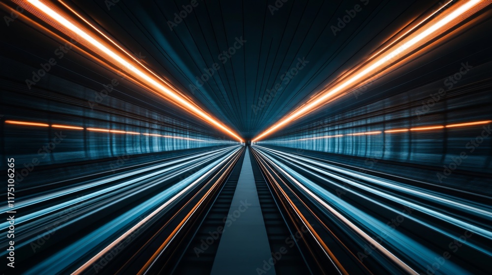 Leinwandbilder a wide-angle view of an empty subway tunnel with track rails disappearing into the distance, with so