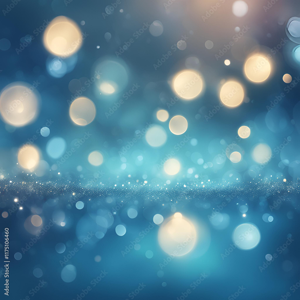 Poster a mesmerizing abstract background featuring soft bokeh lights in shades of blue and gold, perfect fo