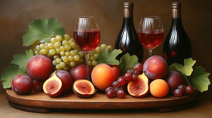 Still Life of Plums, Figs, Grapes, Peaches, and Wine