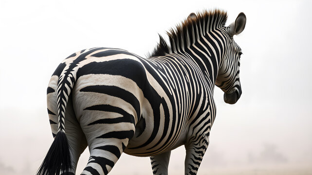 Dramatic zebra back view in foggy environment.&nbsp;Generative AI