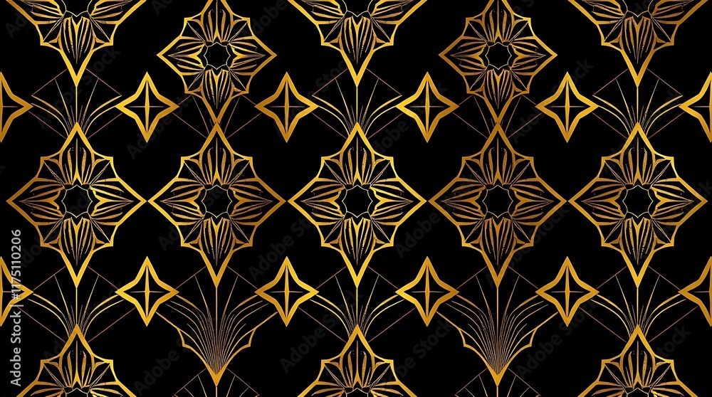Poster golden art deco pattern: elegant and sophisticated, this seamless pattern features intricate golden 