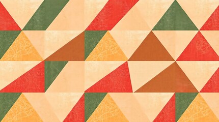 Fototapeta premium Abstract Geometric Pattern: Warm hues and textured triangles create a dynamic visual experience, perfect for contemporary design projects. The interplay of red, green.