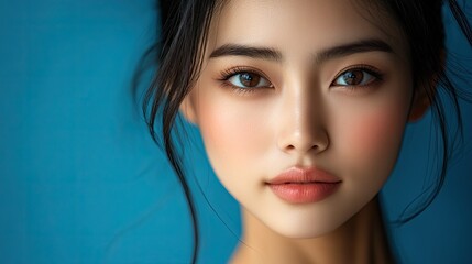Naklejka premium Young Woman with Brown Eyes and Dark Hair