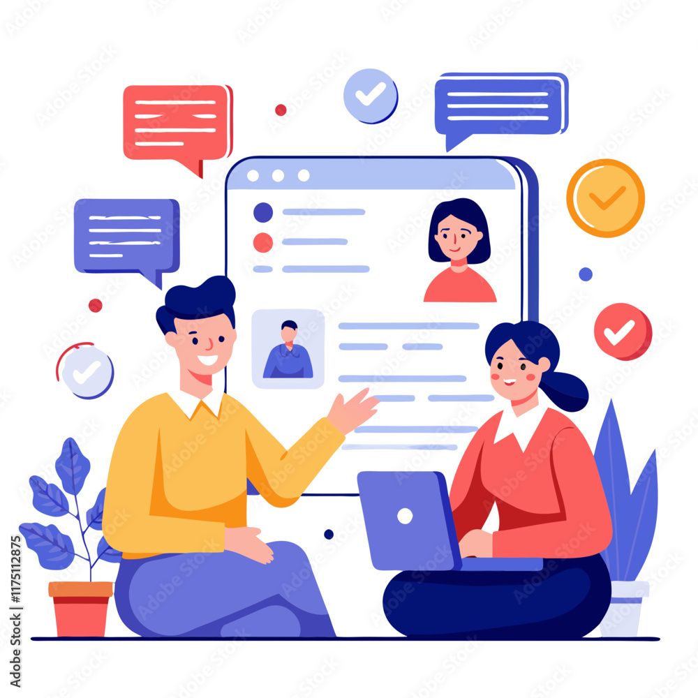 Poster engaging discussion during a website interview with participants sharing insights and feedback